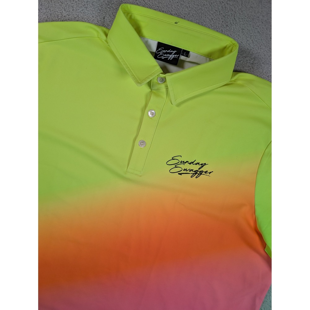 Sunday Swagger Mens Golf Polo Shirt Large Neon Ombre Gradient Pink Green Orange